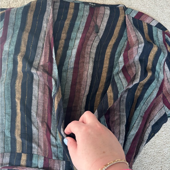 Rails Lola Metallic Wrap Dress in Varadero Stripe Long Sleeve - Size Large - Picture 7 of 10